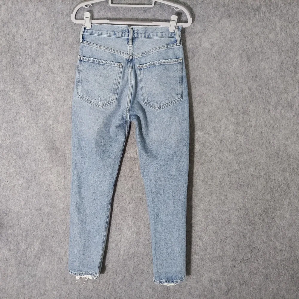 AGOLDE‎ Riley High Rise Straight Crop Distressed Jeans Light Wash Size 25